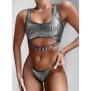 Zaful New! Silver Snakeprint Bikini Swimsuit Set